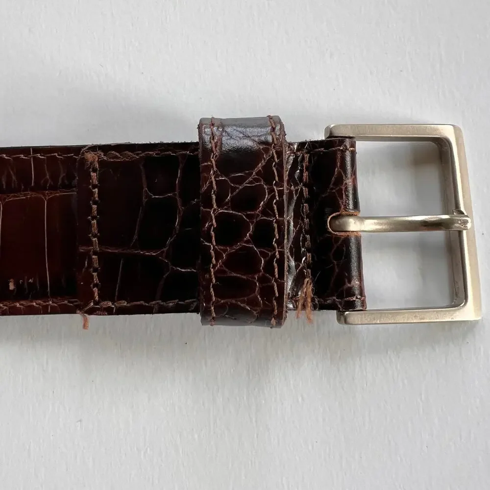Tommy Hilfiger Brown Embossed Leather Belt Croc Print Size S Made in Turkey